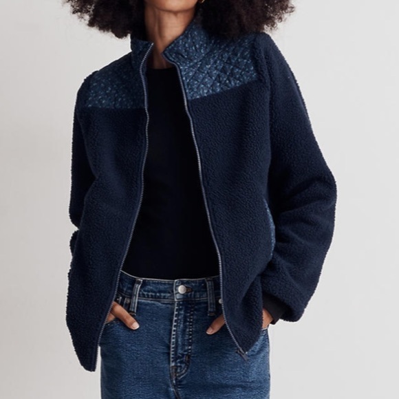Madewell Jackets & Blazers - NWT Madewell (Re)sourced Sherpa Zip-Front Jacket in Navy Blue
